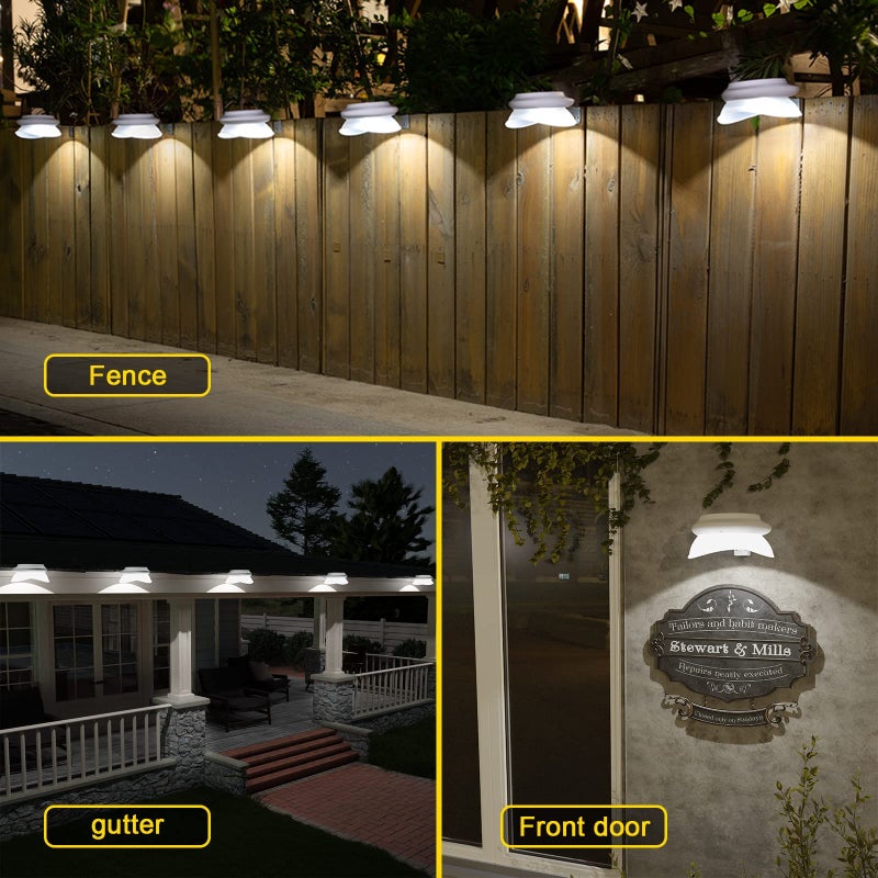ROSHWEY Gutter Lights Solar Powered, 6 Pack Solar Patio Decor Lights with 9 LED Waterproof Fence Light for Eaves Garage Garden Landscape Pathway (Cool White) - Image 2